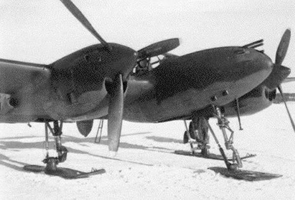 Wwii p 38 with skis front view